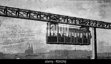 Testen einer Monorail in Köln, Deutschland, von Carl Eugen Langen, 1833, 1895, ein deutscher Unternehmer, Ingenieur und Erfinder gebaut Stockfoto