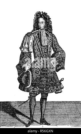 Student, gekleidet wie ein Kavalier, Kiel, 1750, Holzschnitt, Deutschland Stockfoto