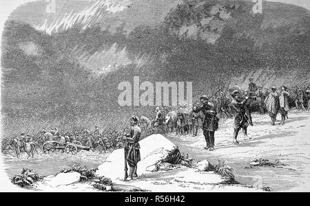 Krimkrieg 1855, englische Soldaten auf dem Weg zurück von einer Aufklärung, die sich mit militärischen Aufklärung in der Nähe von balaklawa Stockfoto