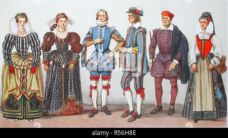 Mode, historische Kleidung in Spanien, um 1575, 1590, Illustration, Spanien Stockfoto