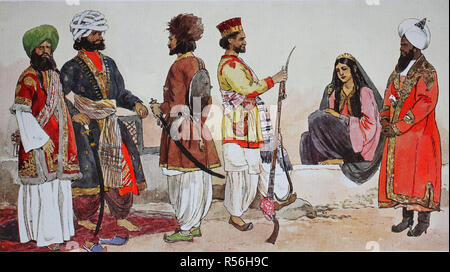 Bekleidung, Mode in Indien, von 1600-1800, in Belutschistan und Afghanistan, Illustration, Indien Stockfoto