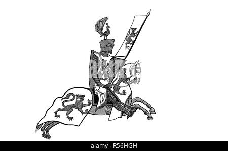 Ritter in der Zeit der Hohenstaufen ausgestattet, aus dem Manuskript der Jahrbücher von Genua Anfang im 12. Jahrhundert, Stockfoto