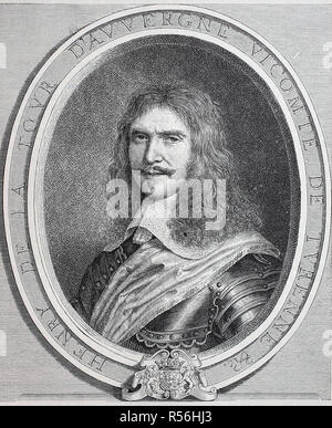 Henri de La Tour D Auvergne, Vicomte de Turenne, September 11, 1611, 27. Juli 1675, Holzschnitt, Frankreich Stockfoto