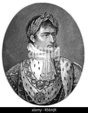 Napoleon Bonaparte, als Kaiser Napoleon I., 15. August 1769, 5. Mai 1821, Holzschnitt, Frankreich Stockfoto