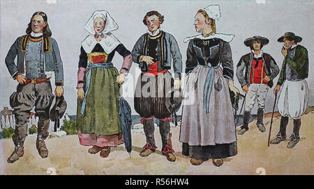 Menschen in traditionellen Kostümen, Mode, Kleidung in Frankreich zu Beginn des 19. Jahrhunderts, Departement Finistere Stockfoto