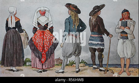Menschen in traditionellen Kostümen, Mode, Kleidung in Frankreich zu Beginn des 19. Jahrhunderts, Illustration, Frankreich Stockfoto
