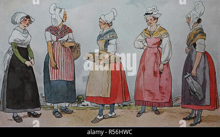 Menschen in traditionellen Kostümen, Mode, Kleidung in Frankreich zu Beginn des 19. Jahrhunderts, Kostüme der Bretagne Stockfoto