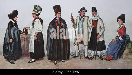 Menschen in traditionellen Kostümen, Mode, Kostüme, Kleider, in Österreich 1850, Illustration, Österreich Stockfoto