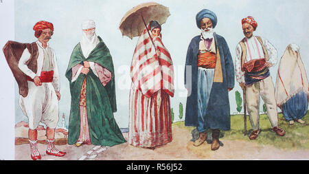 Mode, historische Kleider, Trachten in der Türkei im 19. Jahrhundert, Illustration, Türkei Stockfoto