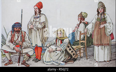 Mode, historische Kleider, Trachten in Griechenland und Albanien um 1800, Illustration, Griechenland Stockfoto