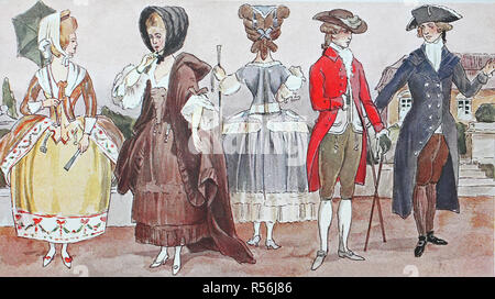 Mode, Kleidung, Trachten in Frankreich in der Zeit von Ludwig XVI., Illustration, Frankreich Stockfoto