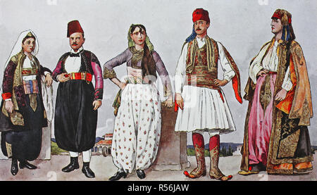 Mode, Kleidung in Albanien rund um das 19. Jahrhundert, Illustration, Albanien Stockfoto