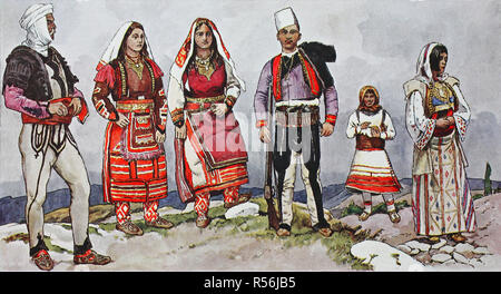 Mode, Kleidung in Albanien rund um das 19. Jahrhundert, Illustration, Albanien Stockfoto