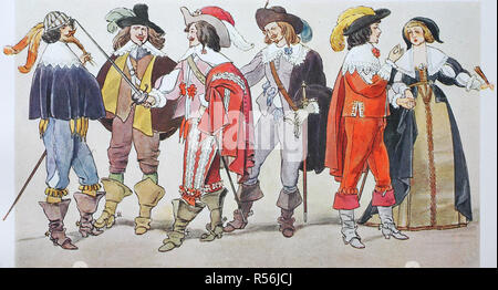 Mode, historische Kleidung in Frankreich, ca. 1630-1640, Illustration, Frankreich Stockfoto