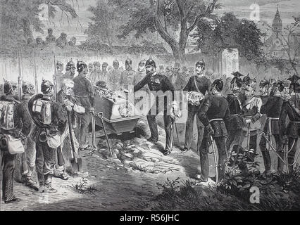 Bestattung der französische General Douaine durch preußische Truppen in Sarreguemines am 7. August 1870, den deutsch-französischen Krieg 1870/1871, Holzschnitt