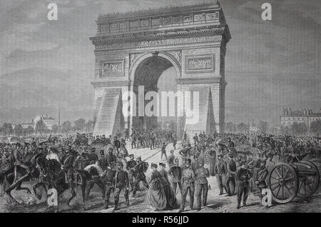 Am Triumphbogen in Paris, während des Aufenthalts der deutschen Soldaten, die am 2. März 1871, Holzschnitt, Frankreich Stockfoto