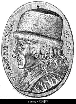 Portrait-medaille von Kaiser Friedrich III., September 21, 1415, 19. August 1493, in das Germanische Nationalmuseum Nürnberg, Holzschnitt Stockfoto