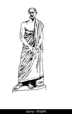 Mode, Kleidung in Griechenland, Blütezeit der 5th-4th century BC, Durchführung der oberen Bekleidung, den Himation, Holzschnitt, Griechenland Stockfoto