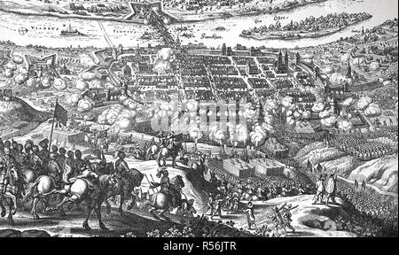 Belagerung von Frankfurt/Oder von Adolf Gustav von März 27 bis April 3, 1631, dreißig Jahre Krieg. Nach einem Kupferstich Stockfoto