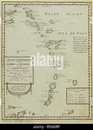 Eine Karte der Kleinen Antillen. ISLES D'Amerique dites CARIBES ou CANNIBALES et de Barlovento. Paris: Chez l'Autheur [S. Duval] rue des Bons Enfans Au Monde Royal. Avec Privilege du Roy., [1654-1655]. Quelle: Karten K. Top. 123.63. Sprache: Französisch. Stockfoto