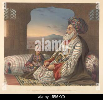 Dost Mahommed König von Caubul und seinem jüngsten Sohn. Lieut. James Rattray Landschaft, Einwohner, und Kostüme von Afghaunistan. London: Hering & Remington, 1848. Quelle: X562, Platte 2. Autor: Walker, Schmirgel. Stockfoto