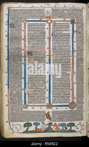 Ein Bas-de-Seite Szene der Teufel die Beschlagnahme zwei Männer durch ihre Kehlen. Decretals von Gregor IX mit Glossa o (der "mithfield Decretals"). Frankreich, S. (Toulouse?); im letzten Viertel des 13. Jahrhunderts oder 1. Quartal des 14. Jahrhunderts. Quelle: Royal 10 E.IV, f 263 v. Sprache: Latein. Autor: Raymond von PeÃ±afort, Editor. Bernhard von Parma, glossator. Stockfoto