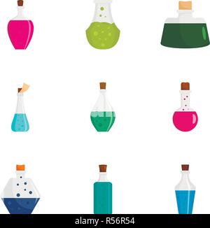 Potion bottle Icon Set. Flache Set von 9 trank Flasche Vector Icons für Web Design Stock Vektor