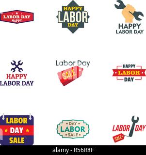 Happy Tag der Arbeit Logo. Flache Set von 9 glücklichen Tag der Arbeit vektor Logo für Web Design Stock Vektor