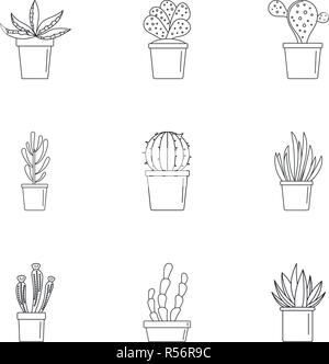 Sukkulenten Kaktus Icon Set. Umrisse Set von 9 sukkulenten Kaktus Vector Icons für Web Design auf weißem Hintergrund Stock Vektor