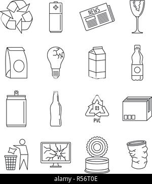Welt recycelt Tag Icon Set. Umrisse der Welt recycelt Tag Vector Icons für Web Design auf weißem Hintergrund Stock Vektor