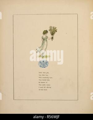 Gedicht über die kleinen Mädchen und Jungen. Aus einer Sammlung von Reimen für Kinder. Mit Ill. von Kate Greenaway. . Ringelblume Garten. London, 1885. Thema - persönliche Greenaway, Kate, 1846-1901. Titel Marigold Garten. Bilder und Reime ... Gedruckt in Farben von E.Evans. Verlag/Jahr, S. 60. G. Routledge & Söhne: London, [1885]. Quelle: C 194 b 267 Titlepage (verso). Stockfoto