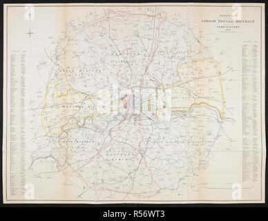 Skizze des Londoner Post-Viertel, mit Unterteilungen. Skizze des Londoner Post-Viertel, mit Unterteilungen. [Von] E. in Stanford. London, 1856. Quelle: Maps. 3485. (12.). Thema: Stanford, Edward. Stockfoto