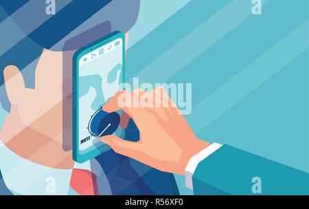 Konzeption von Erntegut Politiker muting Volumen der Mann in Smartphone wegen Zensur Stock Vektor