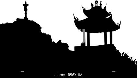 Alte buddhistische Tempel in Vietnam. Schwarz vektor Silhouette. Stock Vektor