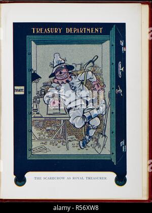 Die vogelscheuche als königliche Schatzmeister. Das wunderbare Land von Oz. Eine Berücksichtigung der weiteren Abenteuer der Vogelscheuche und Tin Woodman... Eine Fortsetzung der Zauberer von Oz... Dargestellt von John R. Neill, etc. London: F. H. Revell Co., 1904. Quelle: 12812.aa.46 gegenüberliegenden Seite 28. Stockfoto