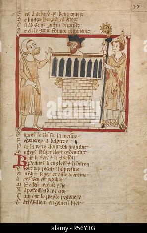 [Audeberd Ethelbert] getauft von St. Augustine. Romanzen in französischer Sprache vers... 14. Jahrhundert. Quelle: Egerton 3028 w.55. Autor: Wace, Kanon von Bayeux. Stockfoto