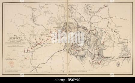 Eine Karte, die die Belagerung von Atlanta. Karte Darstellung der Belagerung von Atlanta, durch die US-Streitkräfte unter dem Kommando von Generalmajor W.T. Sherman. [New York], [1865?]. Quelle: Karten 72580. (4.). Sprache: Englisch. Stockfoto