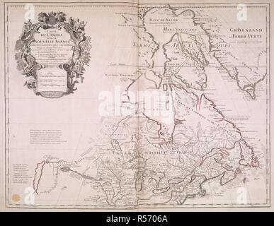 Eine Karte von Kanada oder Frankreich. Carte du Canada ou de la Nouvelle France... DresseÌe... par G. De l'Isle... EÌchelle lieues communes de France 100 [= 60 mm]. Paris: [G. De l'Isle], [1715]. Quelle: Karten K. Top. 119,3. Sprache: Französisch. Stockfoto