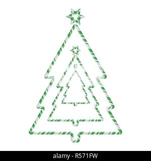 Weihnachtsbaum Zuckerstange Rahmenlinie gesetzt. Vektor Weihnachten Design auf weißem Hintergrund Stock Vektor