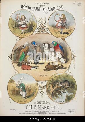 Illustrierte Musik, Szenen aus "Alice im Wunderland": Ihr Schwein Baby; Neugierig croquet; Ihr Maus Geschichte; Ihr weißes Kaninchen; Ihr Cheshire Cat. Das Wunderland Quadrillen ... für das Pianoforte. London, [1872]. Quelle: h.1359. (20). Autor: Marriott, Charles. Stockfoto