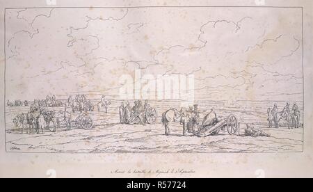 Französische Artillerie. Voyage pittoresque et militaire de Willenberg en S. München, 1827. Französische Artillerie des Grand ArmÃ©e, nach Borodino am 5. September 1812. Bild von Voyage pittoresque et militaire de Willenberg genommen en Prusse jusqu'à Moscou fait en 1812, pris sur le Terrain et mÃªme lithographiÃ © par A. Adam. Ursprünglich veröffentlichte/in München, 1827 produziert. . Quelle: 1781. C.6, Platte 24. Sprache: Französisch. Autor: Adam, Albrecht. Stockfoto
