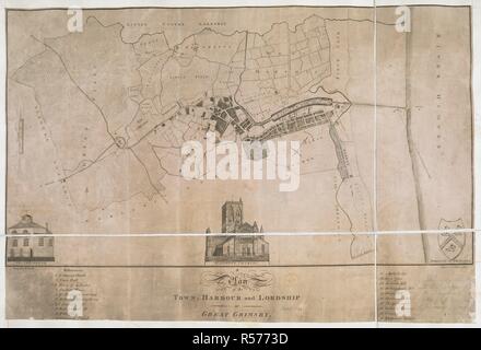 Ein Plan von Grimsby. Einen Plan der Stadt, den Hafen und die Herrschaft der Großen Grimsby. ([Mit] St. James's Church [und die] Custom House). [Great Grimsby], 1812. Quelle: Karten 3425. (3.). Sprache: Englisch. Autor: Smith, W. Stockfoto