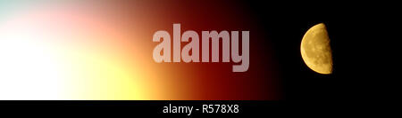 Half Moon Hintergrund mit Licht, der Mond ist eine astronomische Körper, umkreist die Erde Stockfoto
