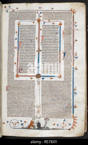 Ein Bas-de-Seite Szene von einem Einsiedler sein Geständnis zu Bischof. Decretals von Gregor IX mit Glossa o (der "mithfield Decretals"). Frankreich, S. (Toulouse?); im letzten Viertel des 13. Jahrhunderts oder 1. Quartal des 14. Jahrhunderts. Quelle: Royal 10 E.IV, w.117. Sprache: Latein. Autor: Raymond von PeÃ±afort, Editor. Bernhard von Parma, glossator. Stockfoto