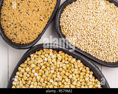 Grüne Buchweizen, Amaranth und Quinoa Stockfoto