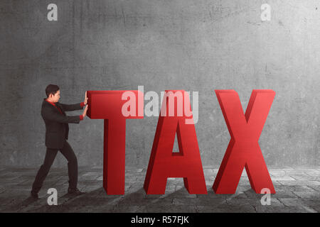 Asiatische Geschäftsmann wegdrücken Steuer text Stockfoto