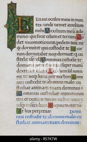 Text Seite mit ersten 'L'. Mirandola Stunden. Italien, ca. 1490-1499. [Ganze folio] Text Seite vom Büro des Toten. Psalm 120 mit verzierten Initialen "L'Image von Mirandola Stunden genommen. Ursprünglich veröffentlicht in Italien produziert, ca. 1490-1499. Quelle: Hinzufügen. 50002, f 86 v. Sprache: Latein. Stockfoto