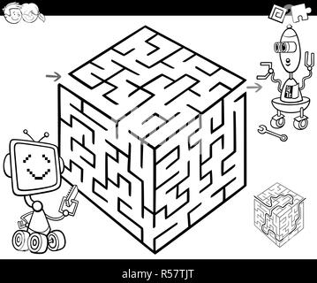 Labyrinth mit Robotern Für die Einfärbung Stockfoto