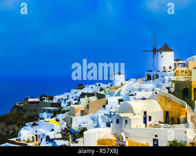 Blick auf das Meer vom Dorf Oia Santorini Insel in Griechenland Stockfoto