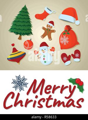 Konzept Weihnachtskarte, isolierte Symbol. Cartoon Stil. Vector Illustration für Weihnachten. Stock Vektor